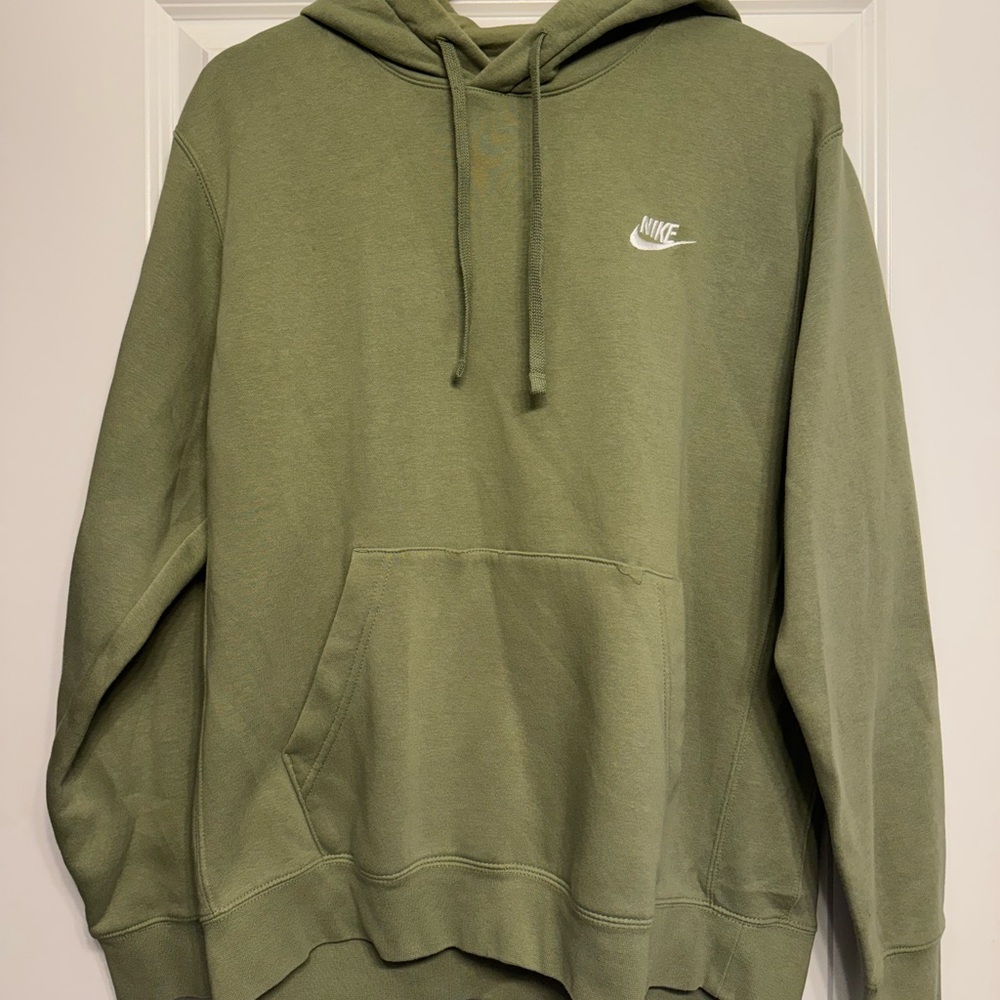Nike Green Sweater with Adjustable Hood and Ribbed Cuffs